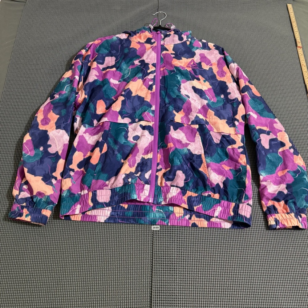 Reebok Womens Purple Abstract Camo Hooded Windbreaker Jacket Size M REW251JK11
